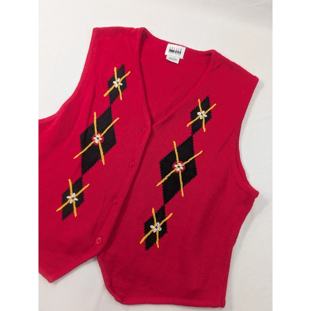 Vintage Knit Sweater Vest Embroidered Argoyle‎ Cottagecore Grandmacore Large